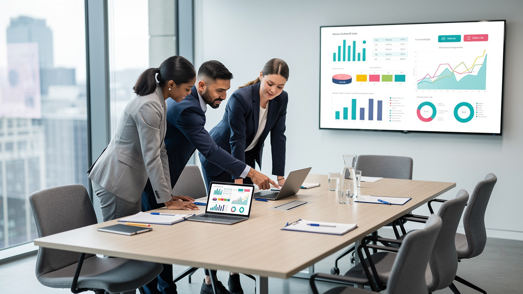 Business professionals collaborating with AI workflow systems