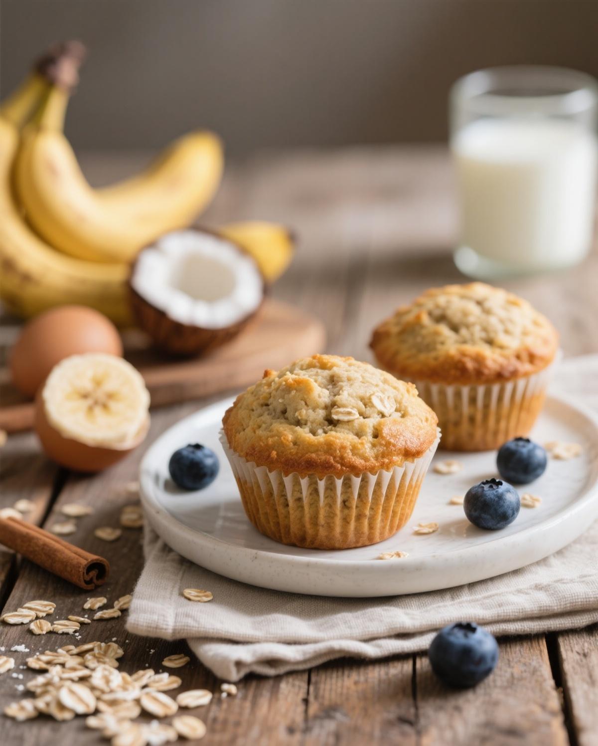 Mixing Banana Oat Muffin Batter Mixing banana oatmeal muffin batter in a bowl