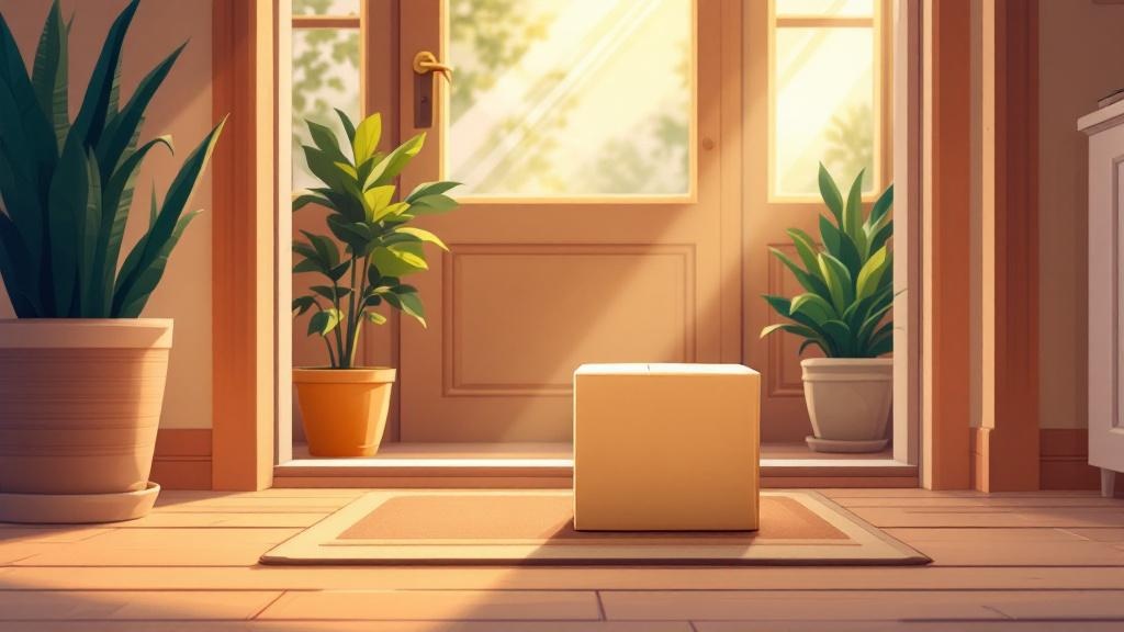 Plain discreet packaging on residential doorstep cartoon