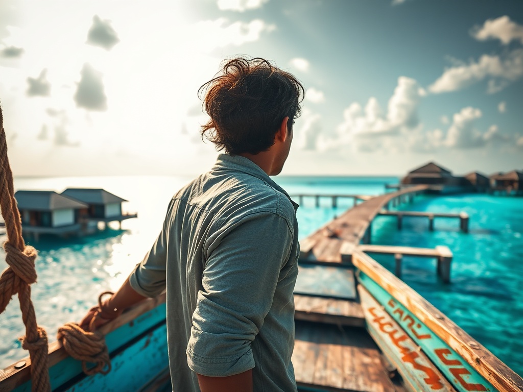 The Fisherman Watching the Resort from His Dhoni