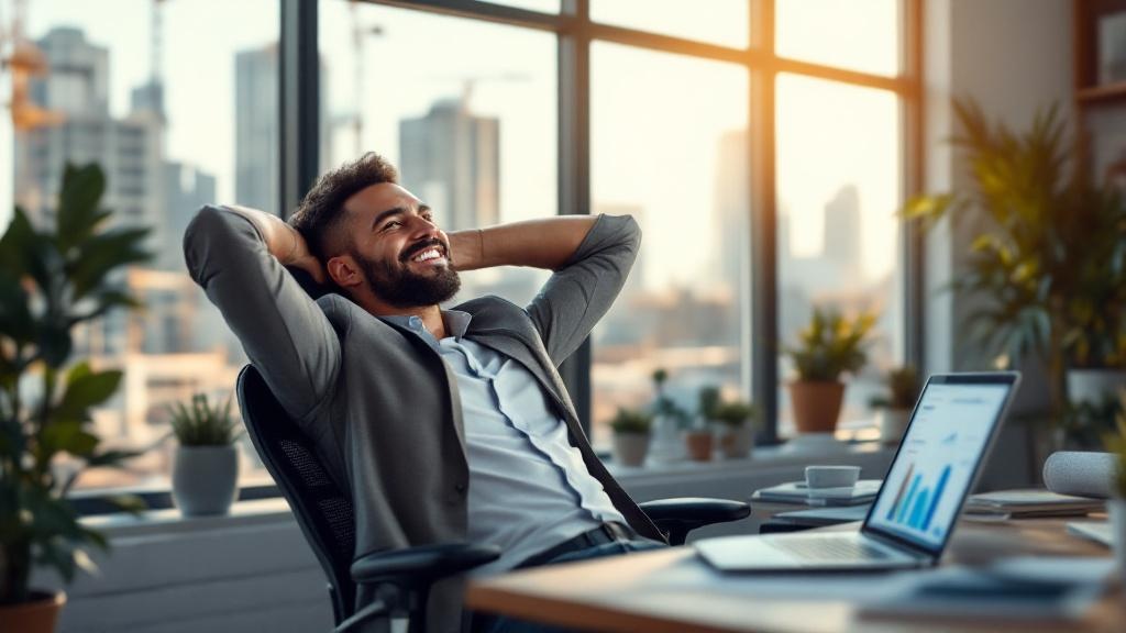 Construction business owner working strategically in organized office space