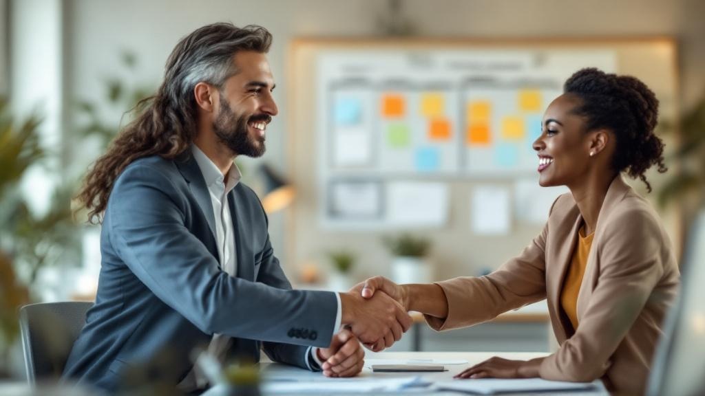 Business professionals forming strategic partnership agreement