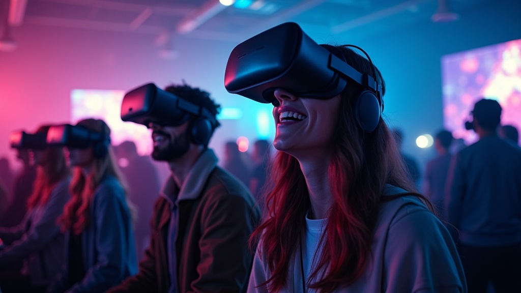 Grupo de jugadores colaborando con visores de realidad virtual en la experiencia de terror Sanctum de Virtua Barcelona.