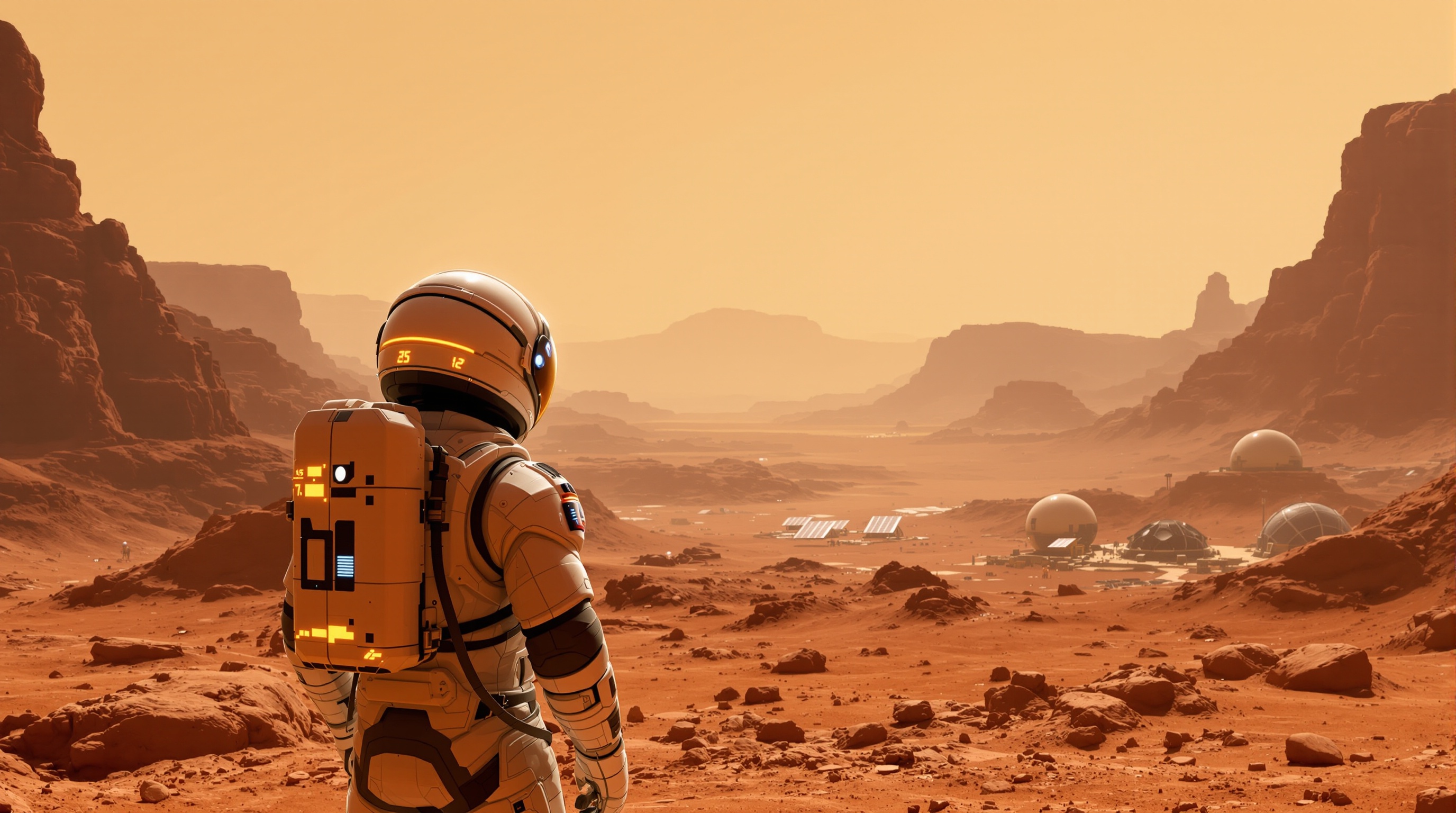 Análisis de una base marciana en Surviving Mars Supervivencia VR con sus domos y estructuras de soporte vital.