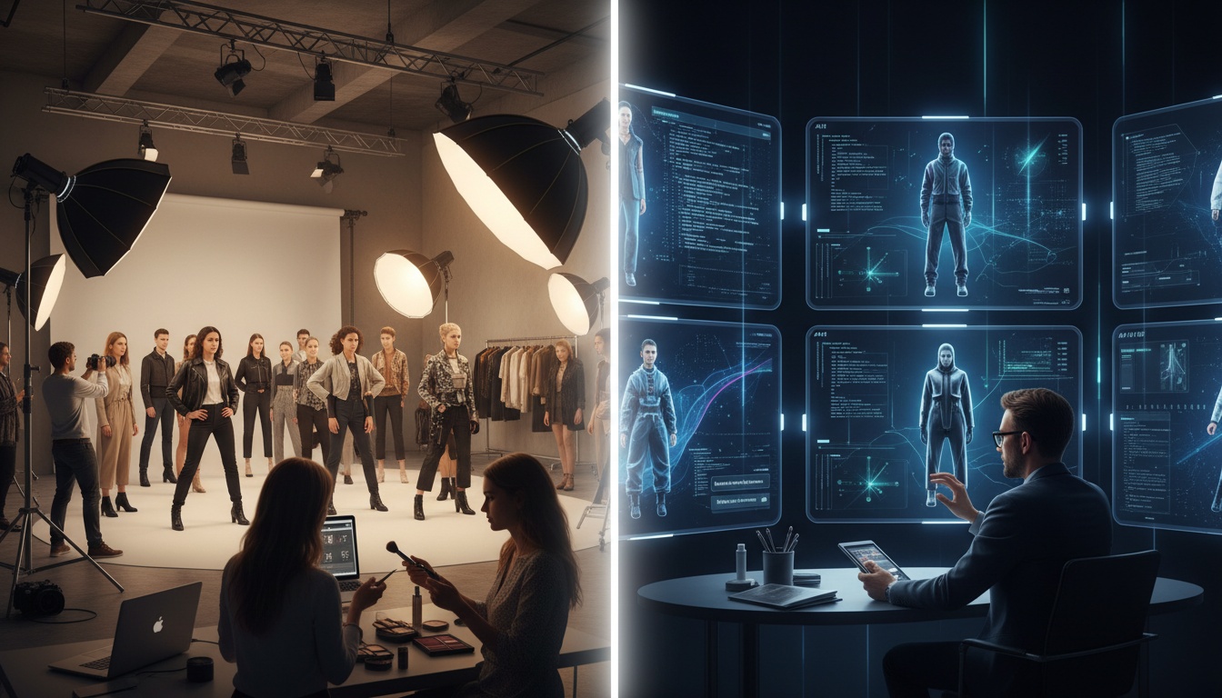 Comparação entre produção tradicional e automação com IA