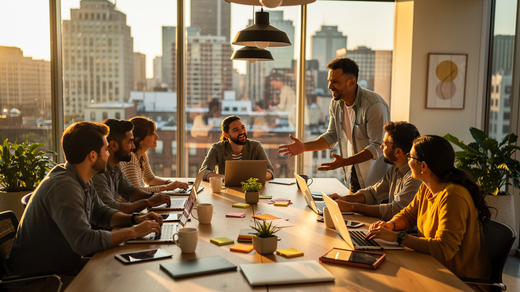 Small business team collaborating on AI implementation