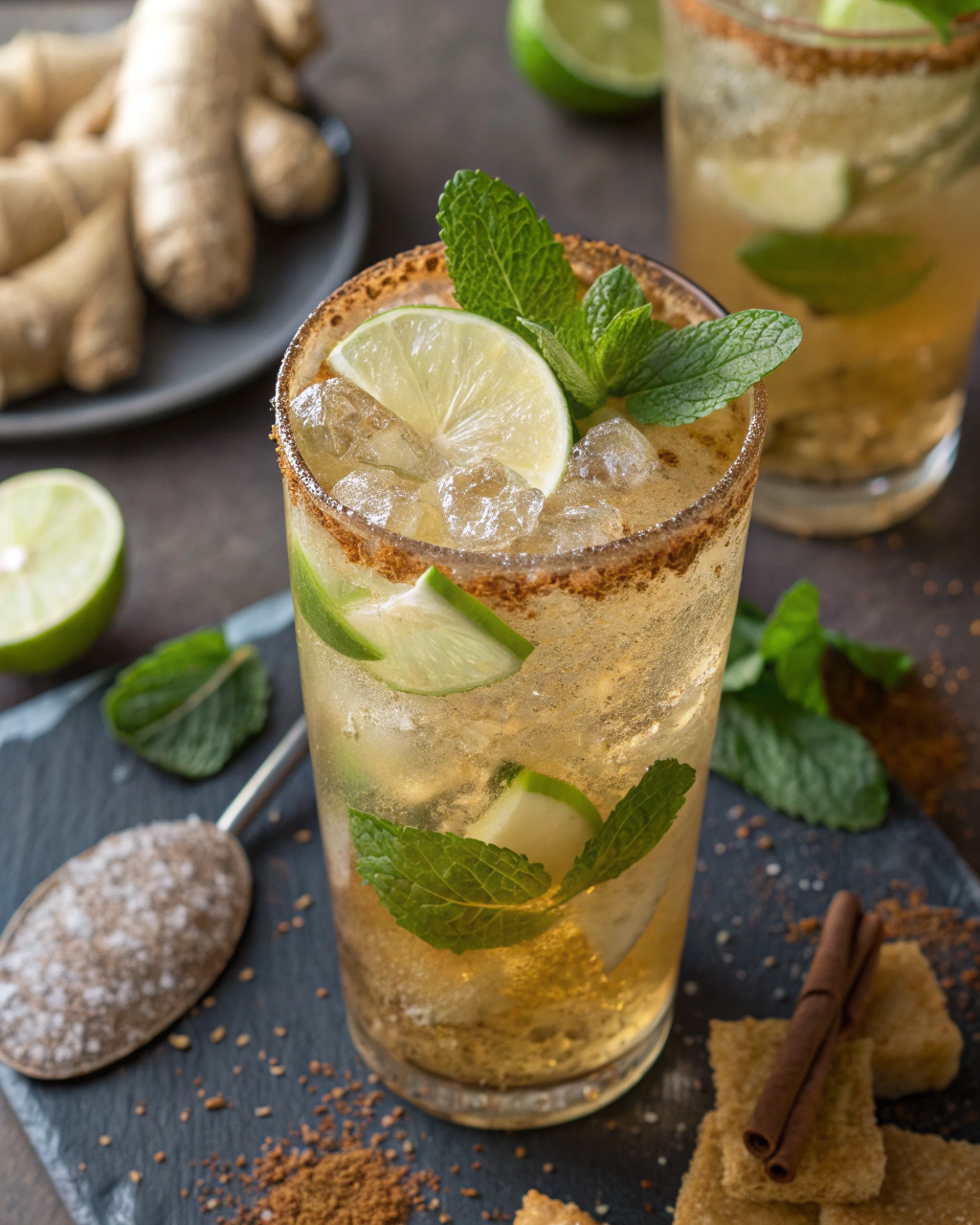 Apple Ginger Fizz For Fall ingredients laid out on clean white counter