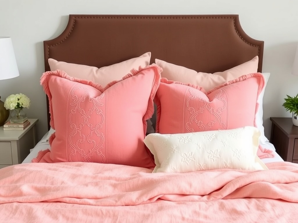 11. Add a Soft Coral Throw Pillow