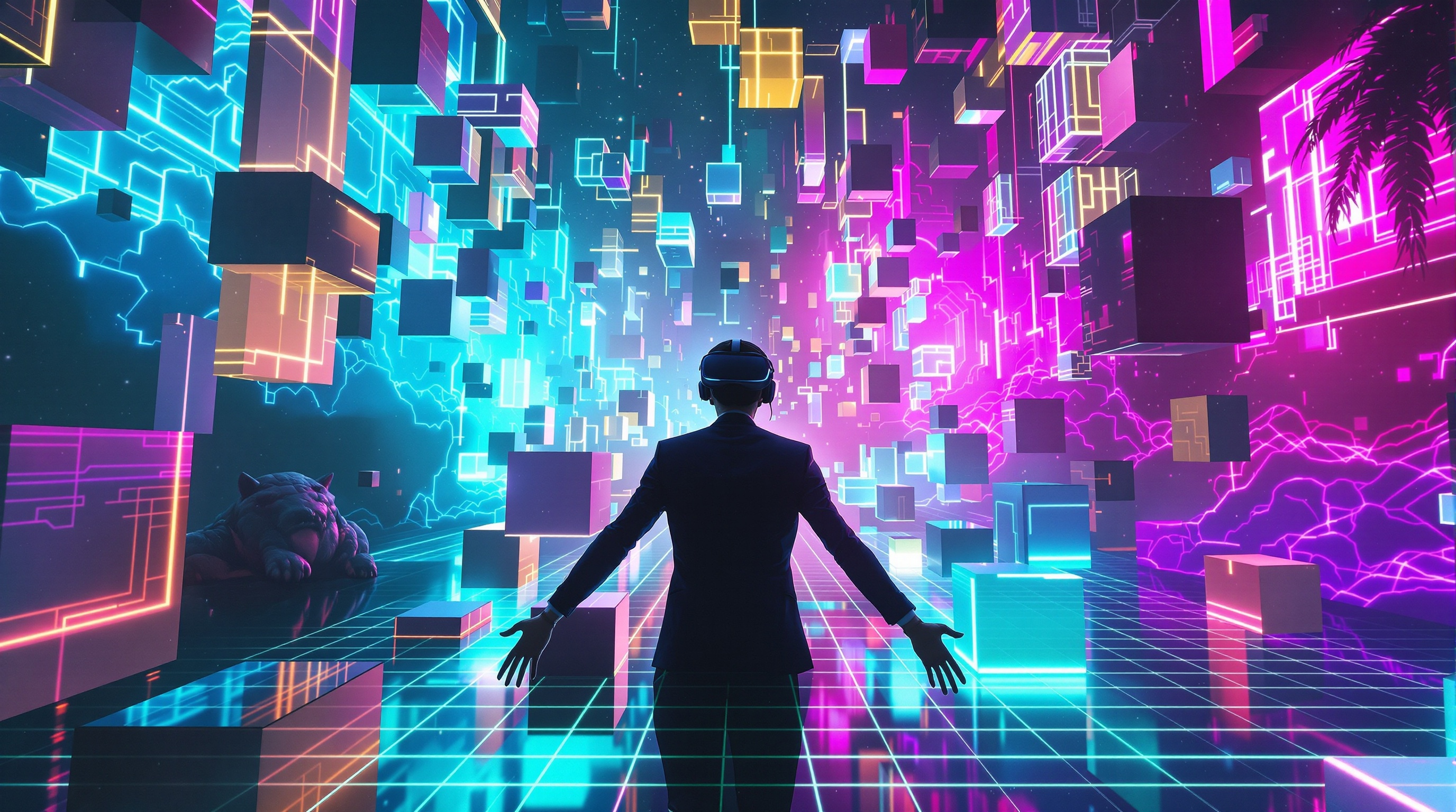Captura de pantalla mostrando la interfaz vibrante de Lumines Arise