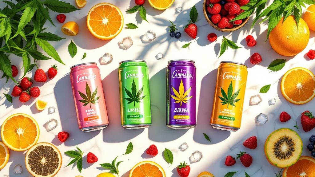 Assorted THC seltzers and cannabis beverage varieties