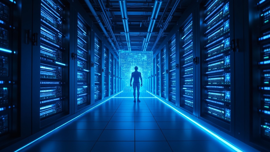 Visualización del ecosistema integrado de la infraestructura IA full-stack de Fujitsu y Nvidia, mostrando la armonía entre componentes de hardware y software.