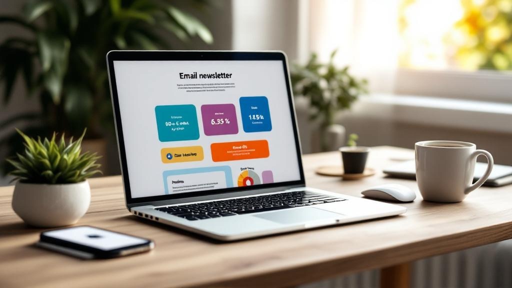 Email marketing campaign creation on modern laptop workspace