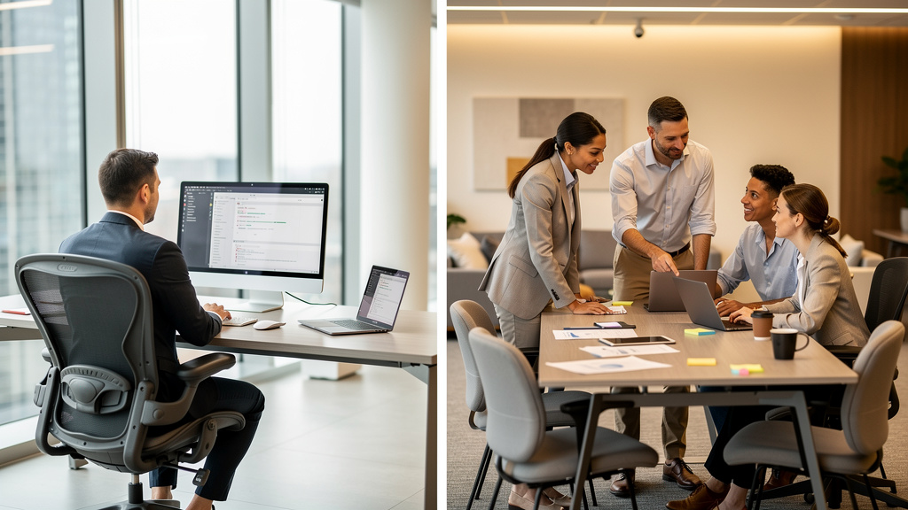 Visual comparison of individual focused work versus collaborative team effort