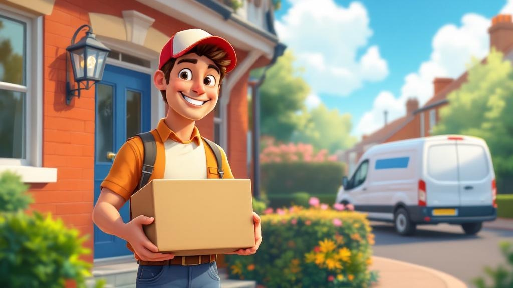 Cartoon delivery person bringing discreet package to Newcastle home