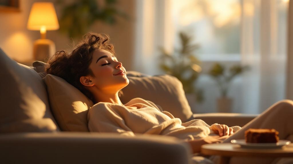 Person relaxing comfortably experiencing brownie effects