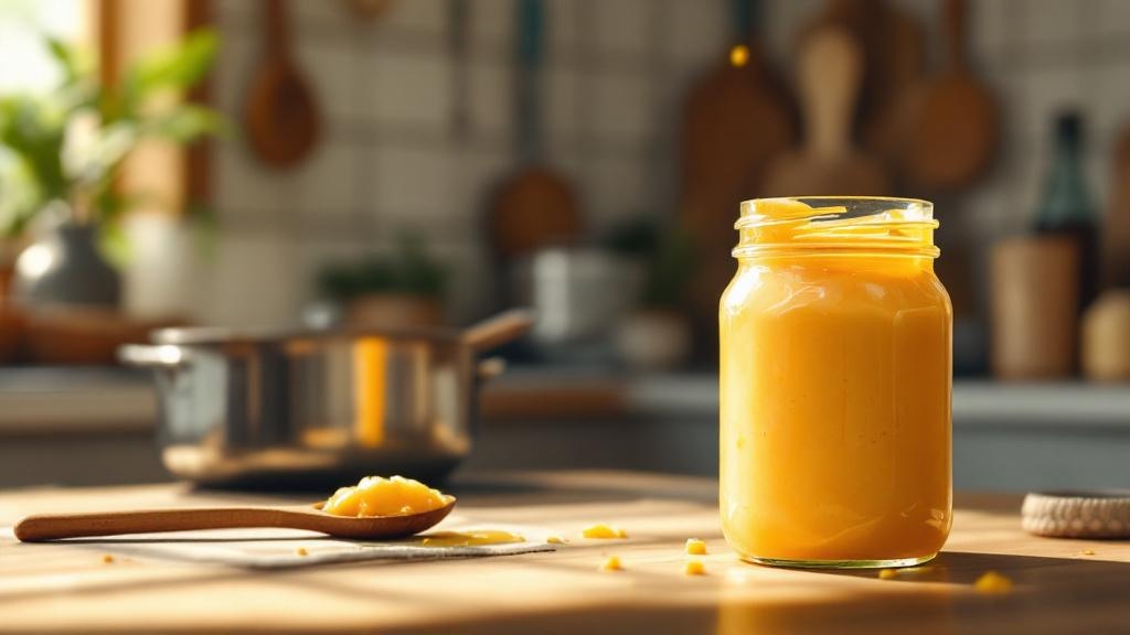 Homemade cannabutter in glass jar on counter
