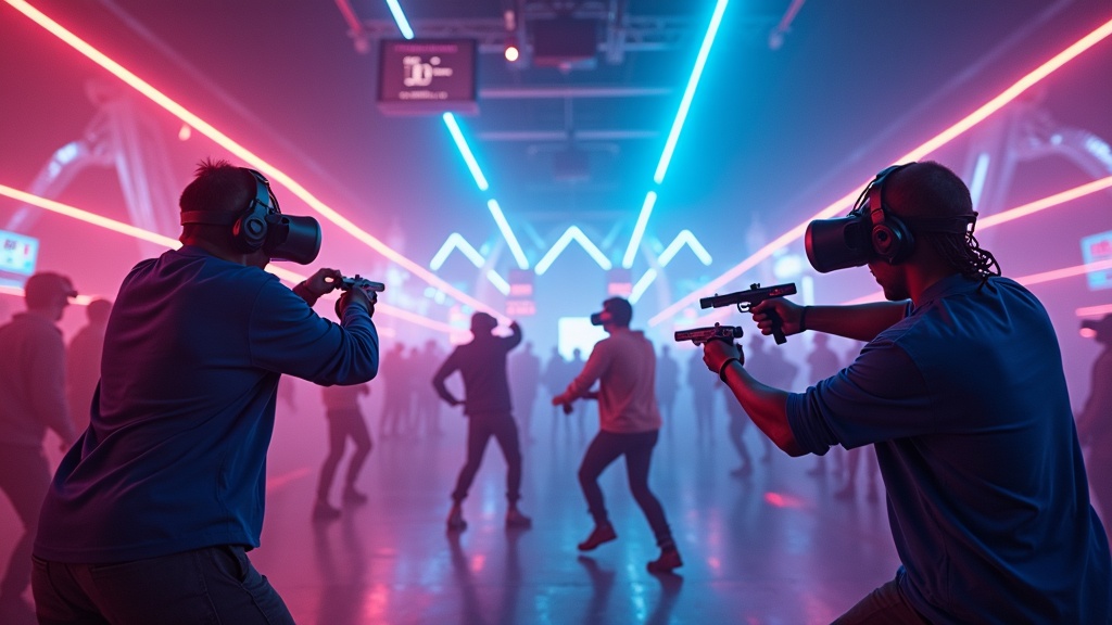 Jugadores inmersos en el combate futurista de Hyper Dash VR en Barcelona