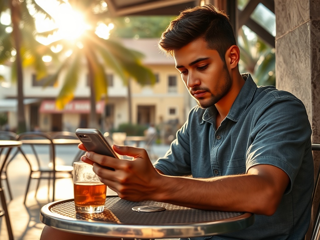 Scrolling Through Six News Feeds at a Malé Cafe