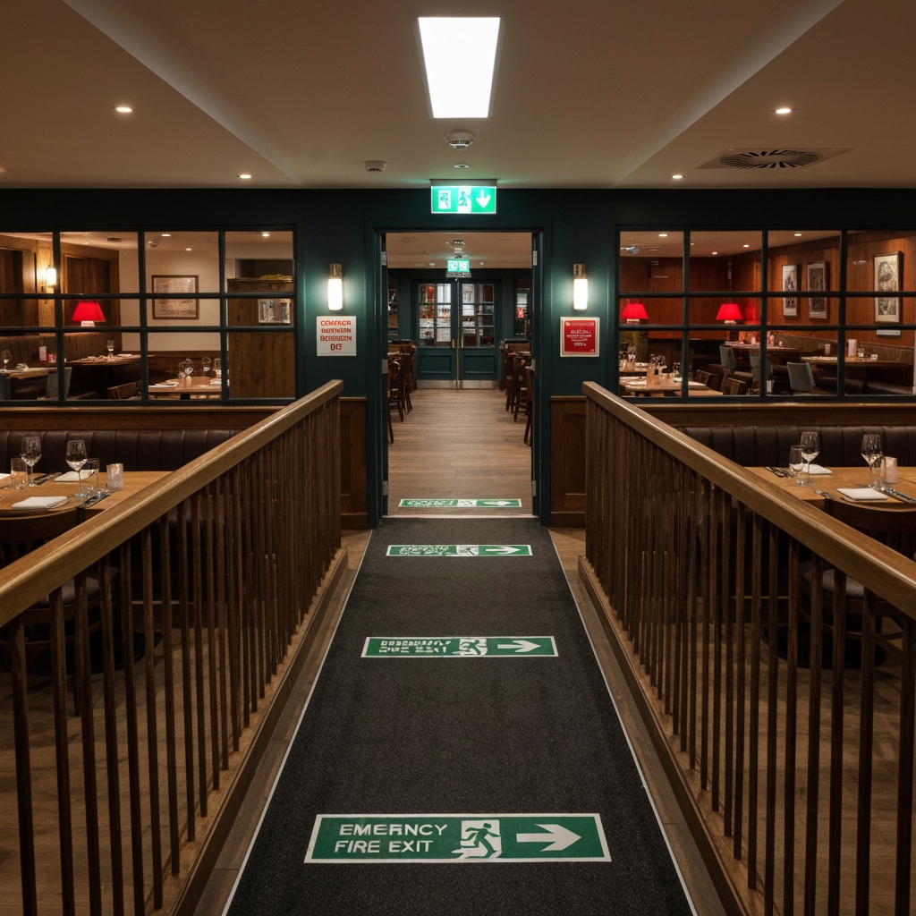 Restaurant Fire Exit with Emergency Signage