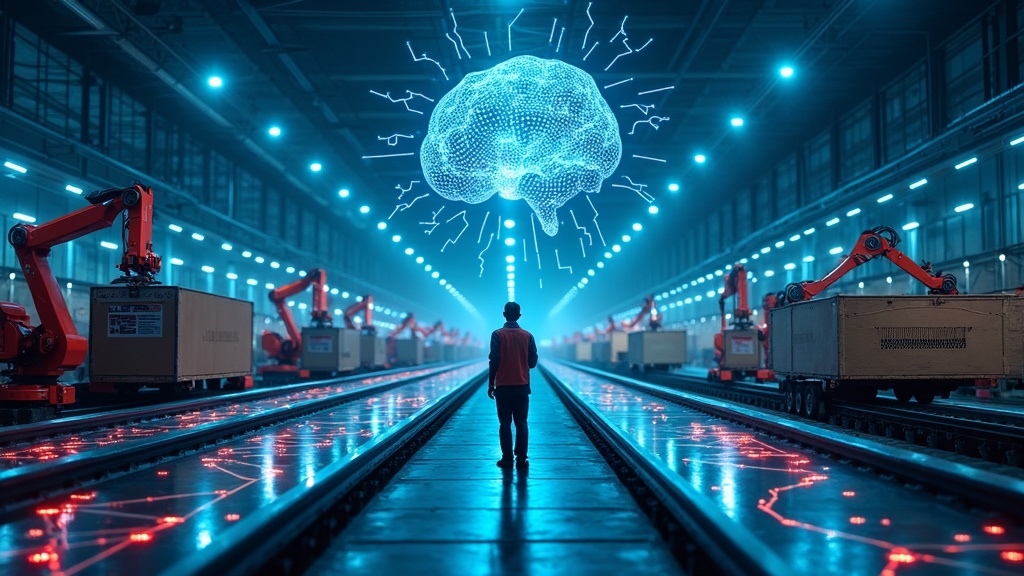 Infografía que ilustra las barreras para la adopción de la IA en logística, como la falta de talento y sistemas obsoletos.