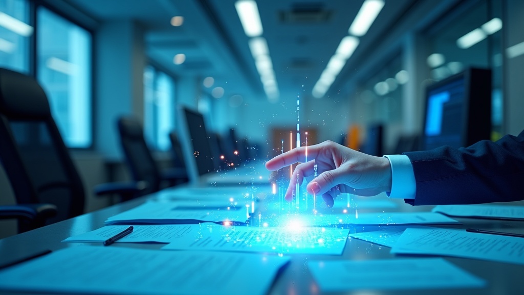 Visualización de inteligencia artificial analizando datos de clientes, demostrando la IA en la gestión de reclamaciones con soluciones como Microsoft Copilot.