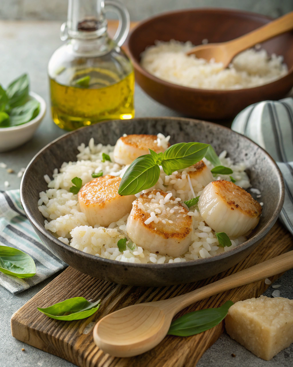 CREAMY BASIL RISOTTO WITH SEARED SEA SCALLOPS ngredients