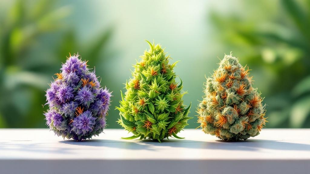 Cartoon cannabis flower strains indica sativa hybrid comparison