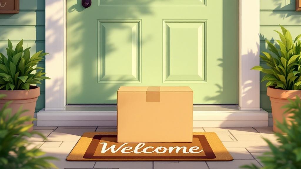Cartoon plain delivery box on doorstep