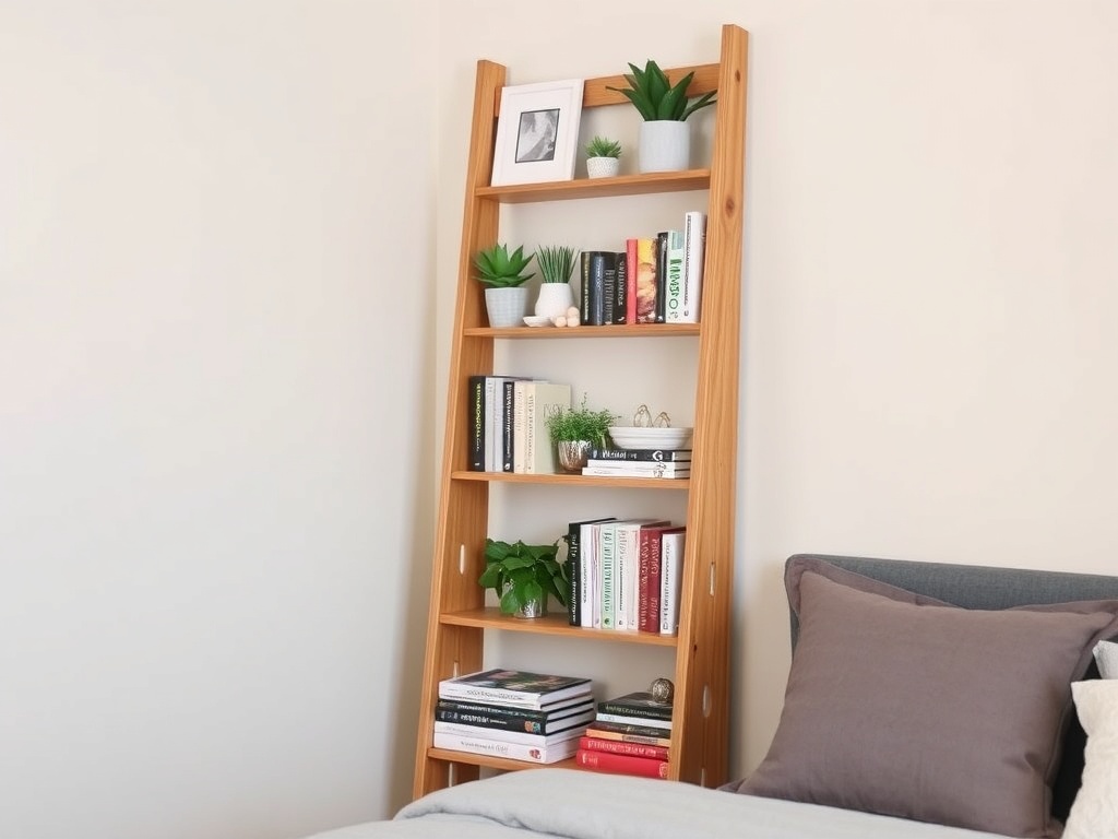 12. Add a Wooden Ladder Shelf