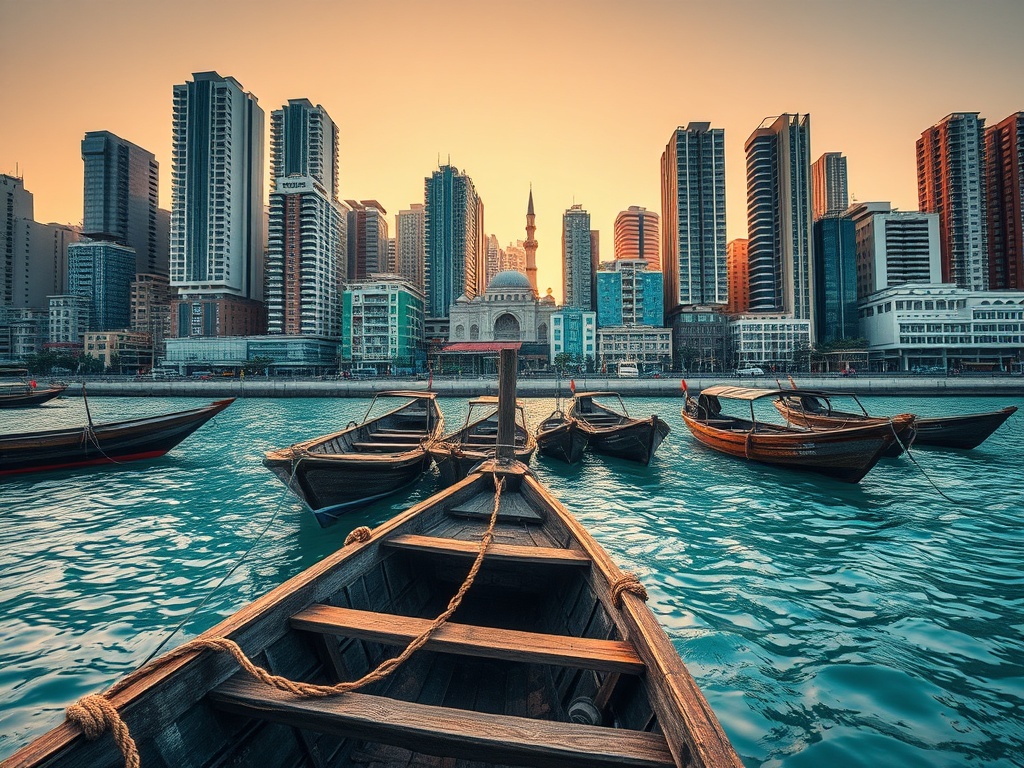 Golden Hour in Malé: Fishing Boats Crowded by Rising Concrete