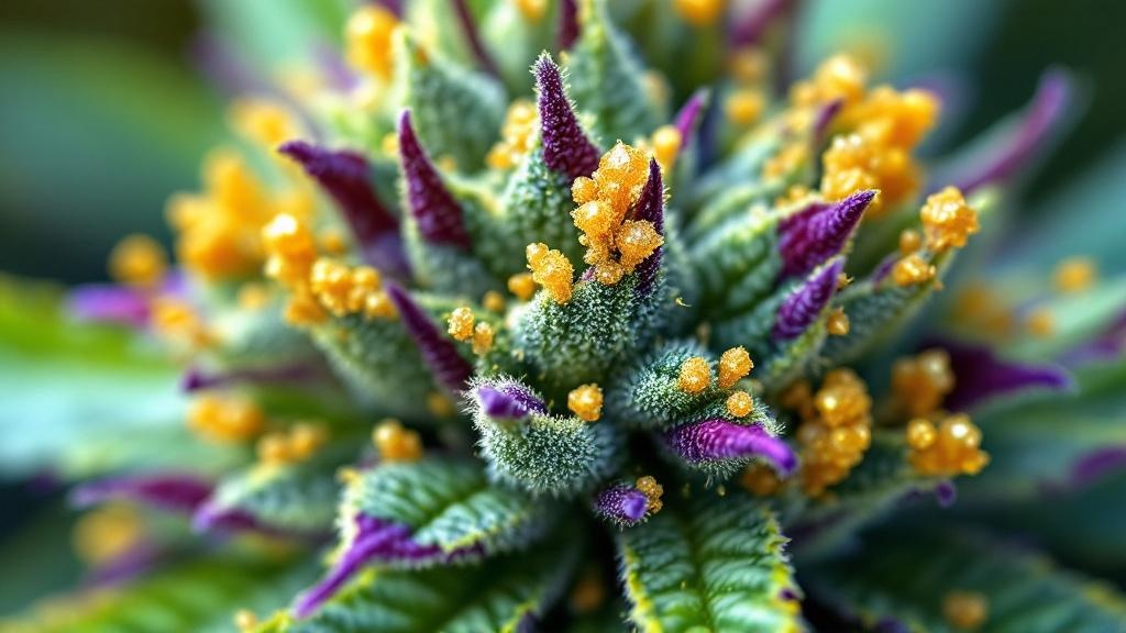 Trichomes and cannabis resin up close view