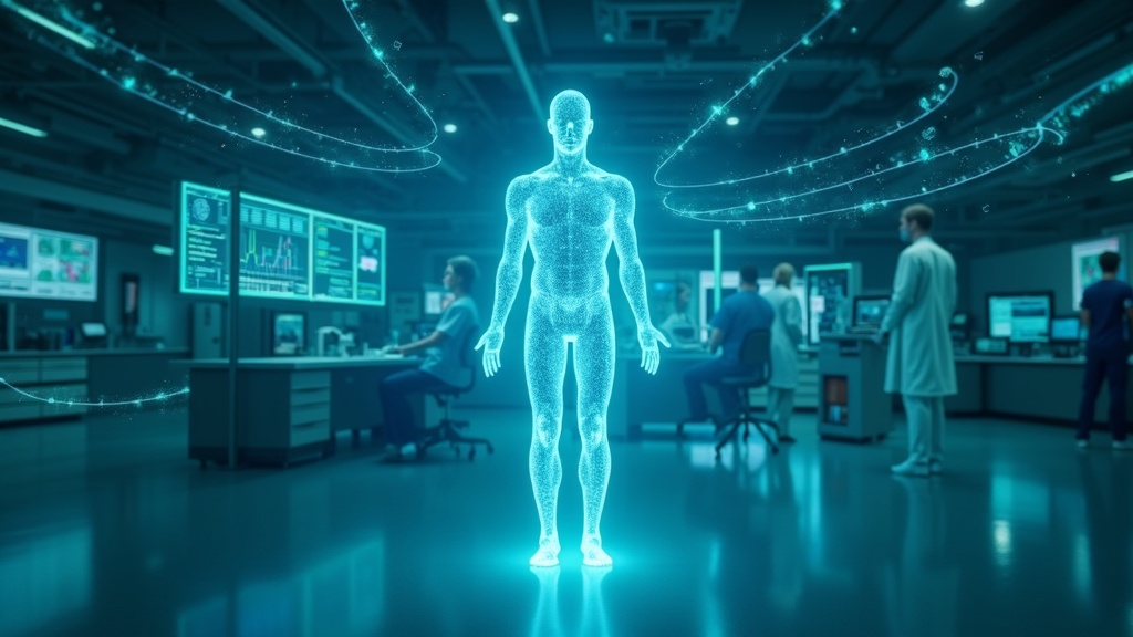 Visualización de datos genómicos y clínicos que analiza la IA predictiva salud Delphi-2M para proyectar trayectorias de salud.