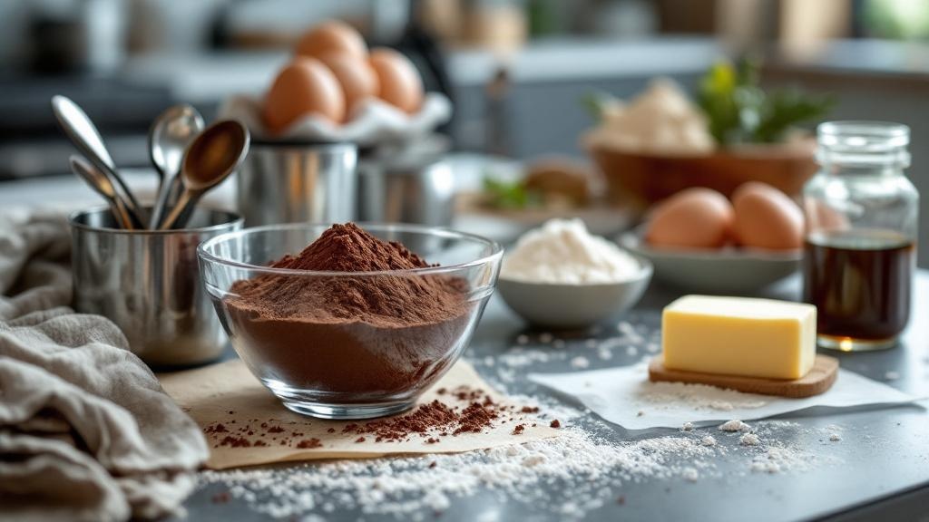 Essential brownie baking ingredients on counter