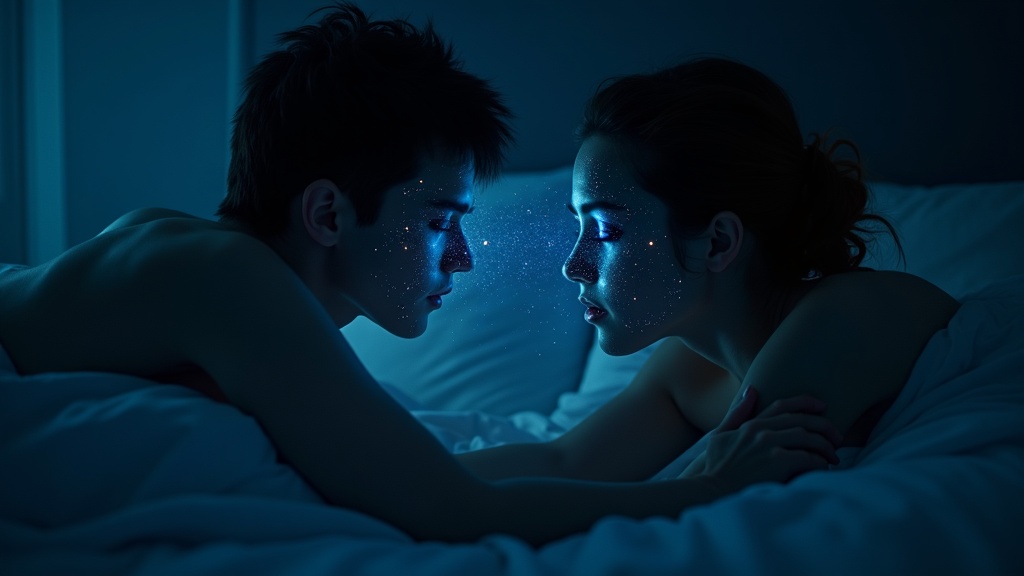 Una mujer sonríe mientras interactúa con su avatar de IA en un smartphone, simbolizando las relaciones afectivas con IA.