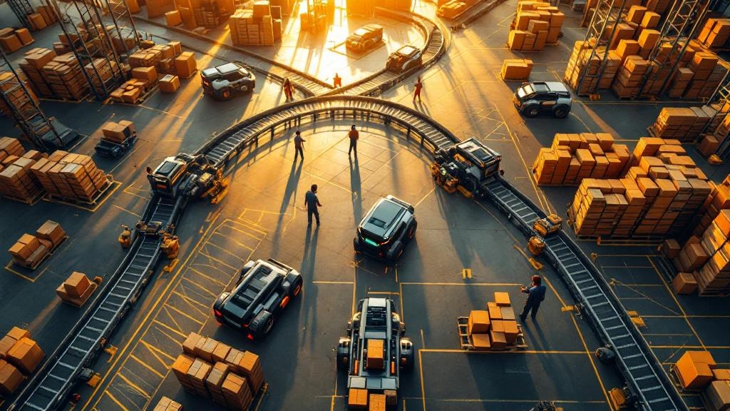 Automated warehouse with robotics and conveyor systems