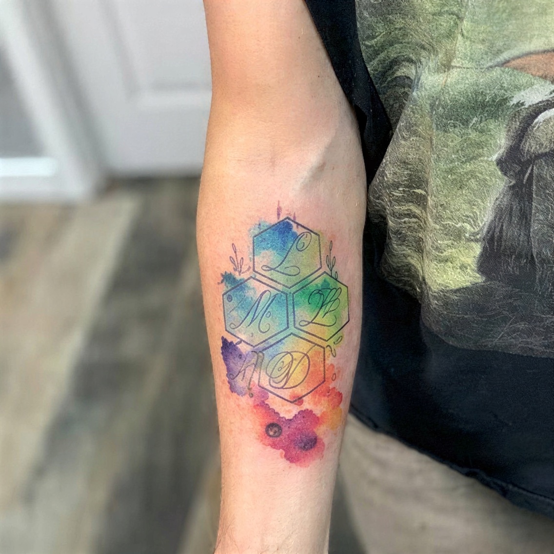 Watercolor splash of family initials