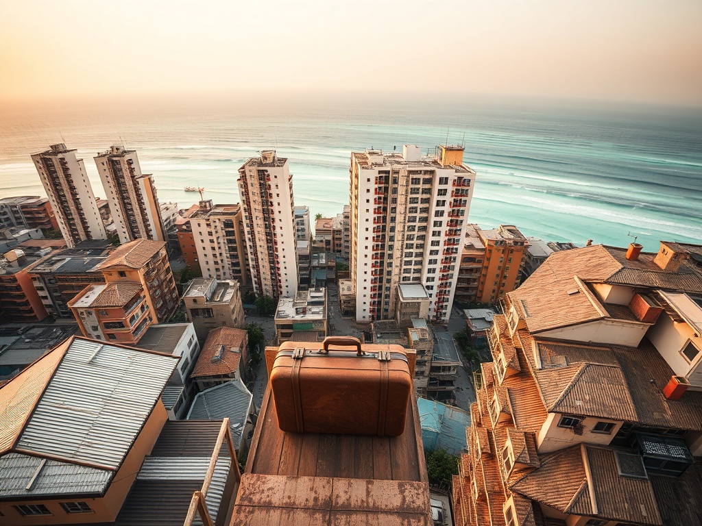 A Suitcase on the Balcony Overlooking Malé's Crowded Skyline