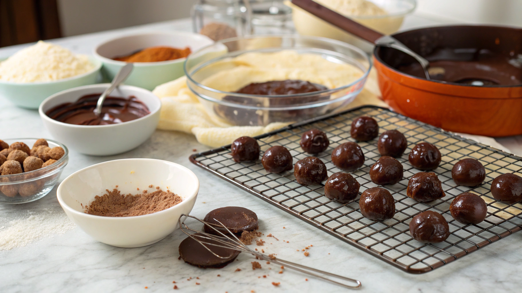 Chocolate being melted in a double boiler with cream being added