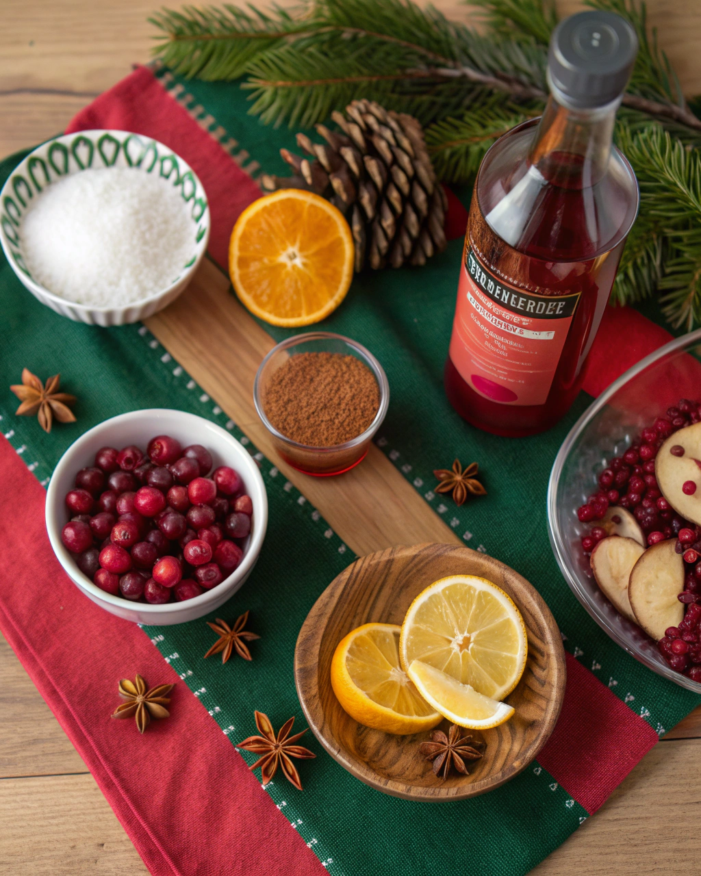 Christmas Pudding Mocktail: 3-Minute Magic Holiday Drink 2 Christmas Pudding Mocktail ingredients laid out on clean white counter