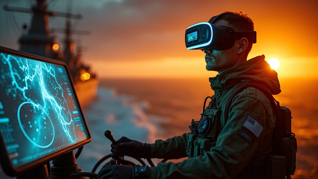 Marinero utilizando el Simulador VR Armada Colombia con seguimiento de manos