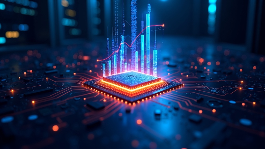 Chip de IA de Qualcomm visualizado conceptualmente, ilustrando cómo la compañía desafía a Nvidia en el competitivo mercado de semiconductores de alto rendimiento.