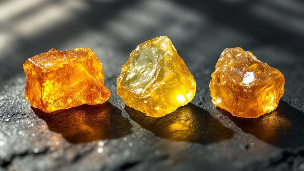 Three types of cannabis shatter varieties displayed