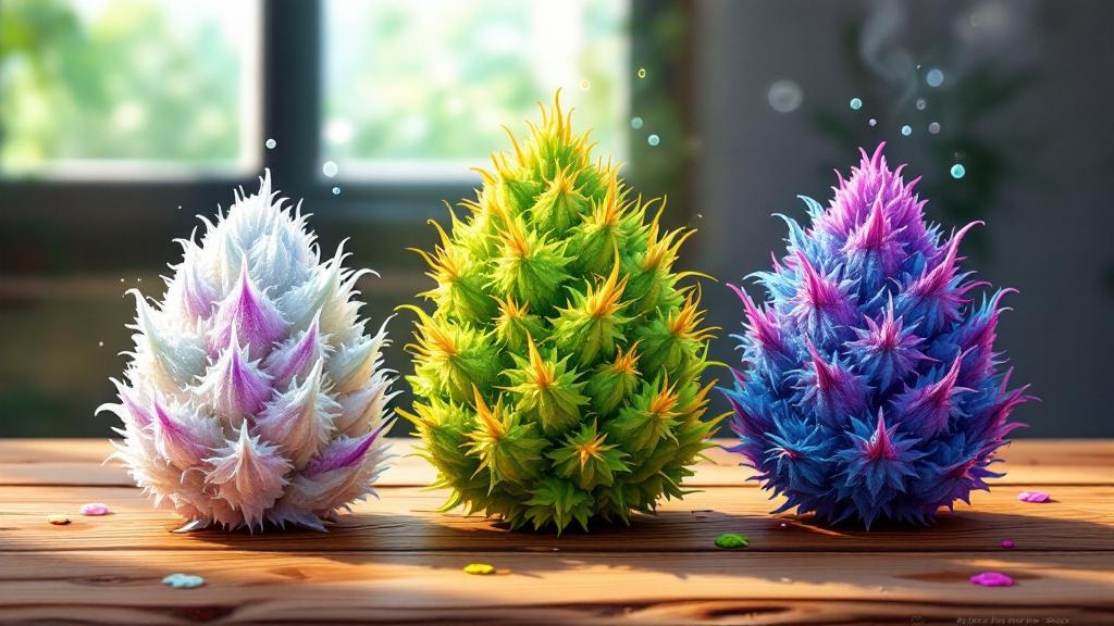 Three premium cannabis flower strains with distinct characteristics
