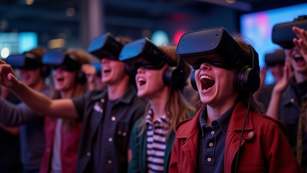Grupo de niños emocionados celebrando un cumpleaños de realidad virtual en Barcelona