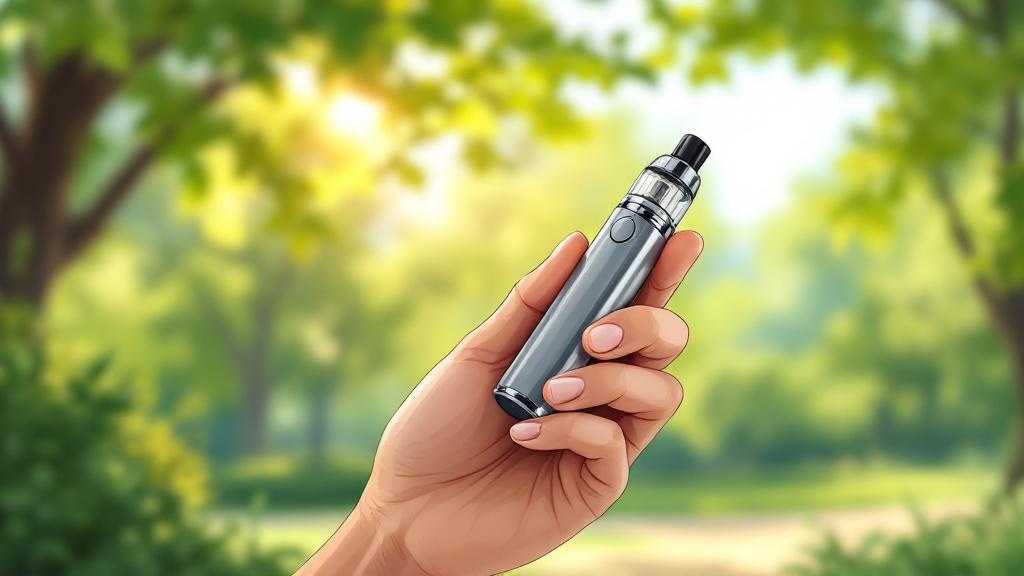 Person holding rechargeable cannabis vape pen outdoors