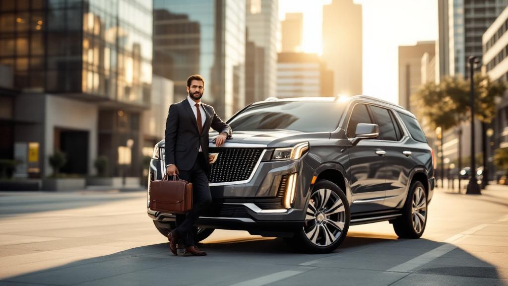 Executive with luxury Cadillac Escalade in Houston