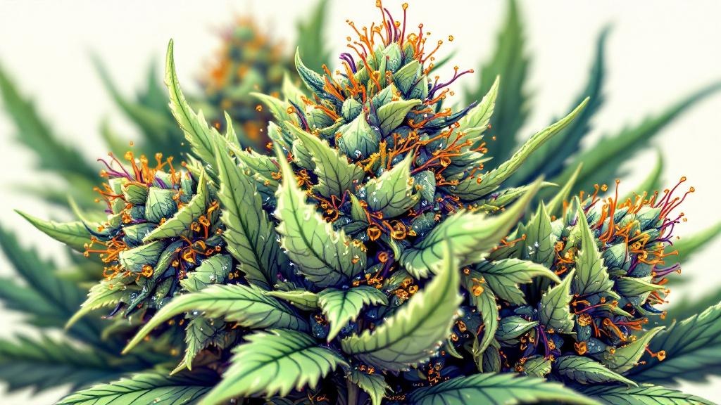High quality cannabis flower close-up cartoon