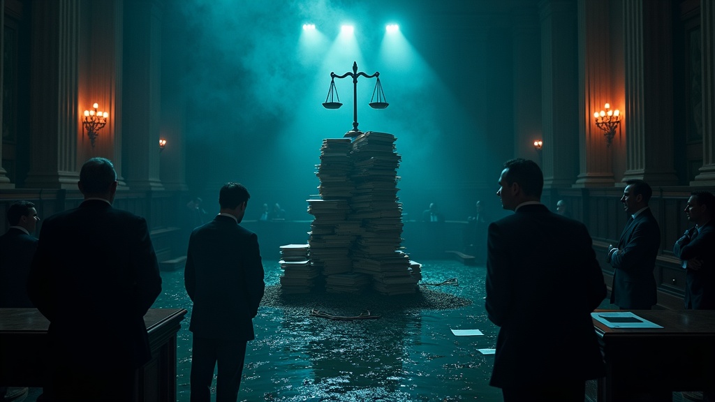 Ilustración conceptual del impacto ético de la corrupción política en inteligencia artificial, mostrando una caída en una madriguera digital