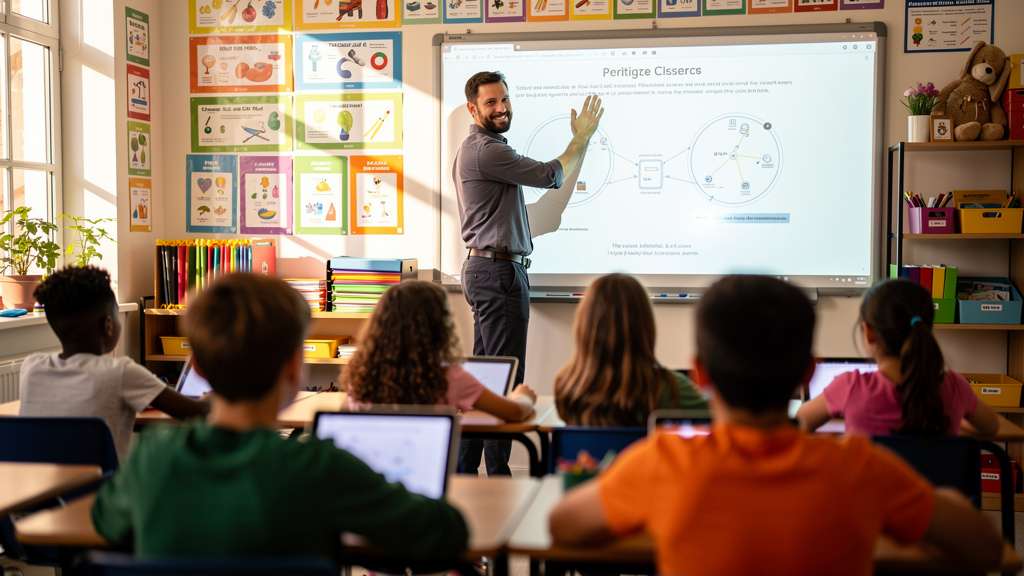 Teacher leading engaging interactive lesson with digital tools