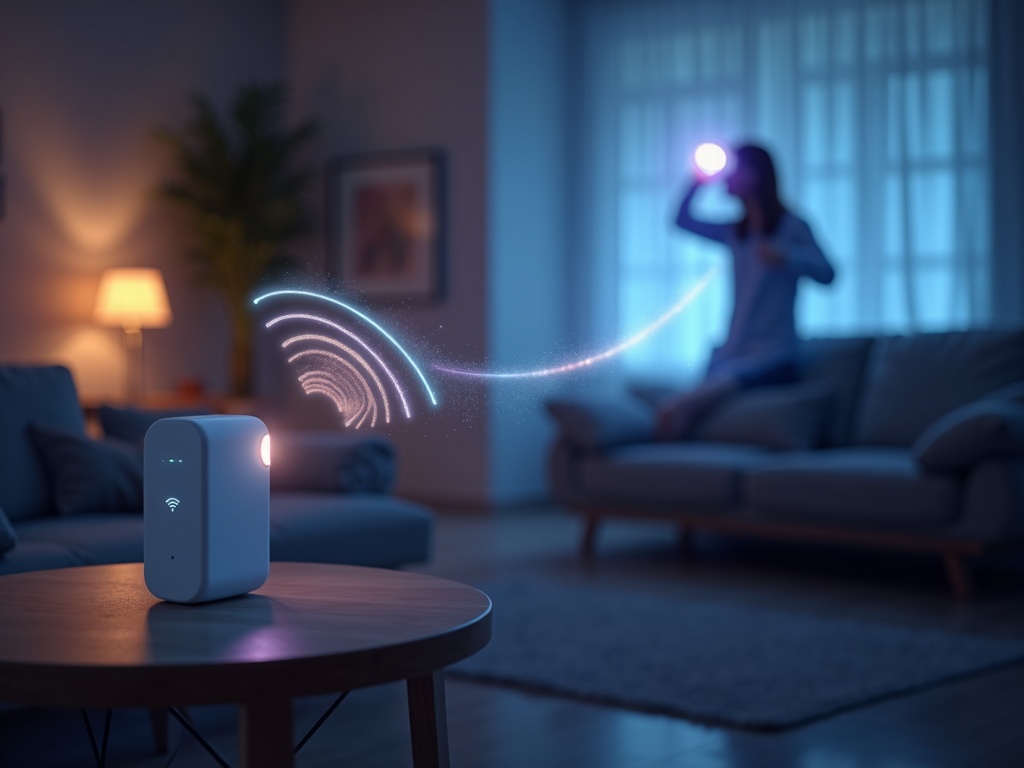 Persona frustrada por la mala señal de Wi-Fi, ilustrando la necesidad del MERCUSYS MW300RE